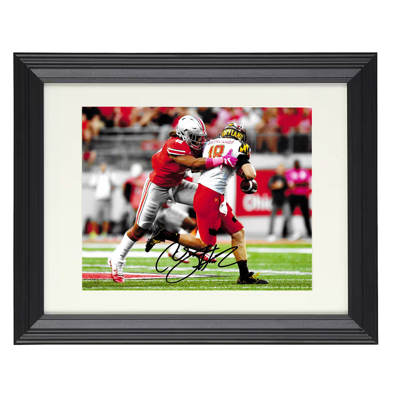 Ohio State Chase Young Quarterback Sack Backfield Takedown 8x10 black beveled frame college football wall art