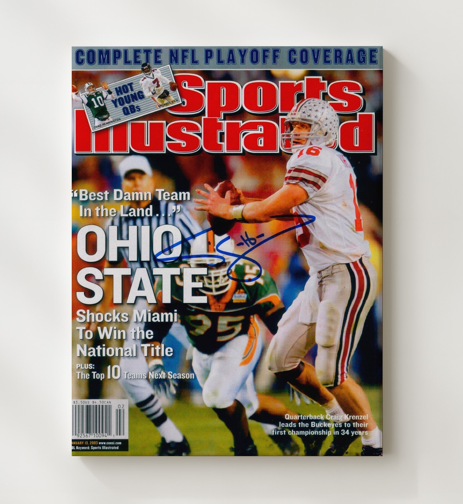 Ohio State Football - Craig Krenzel Title Command SI Cover 2003 8x10 Canvas college football wall art