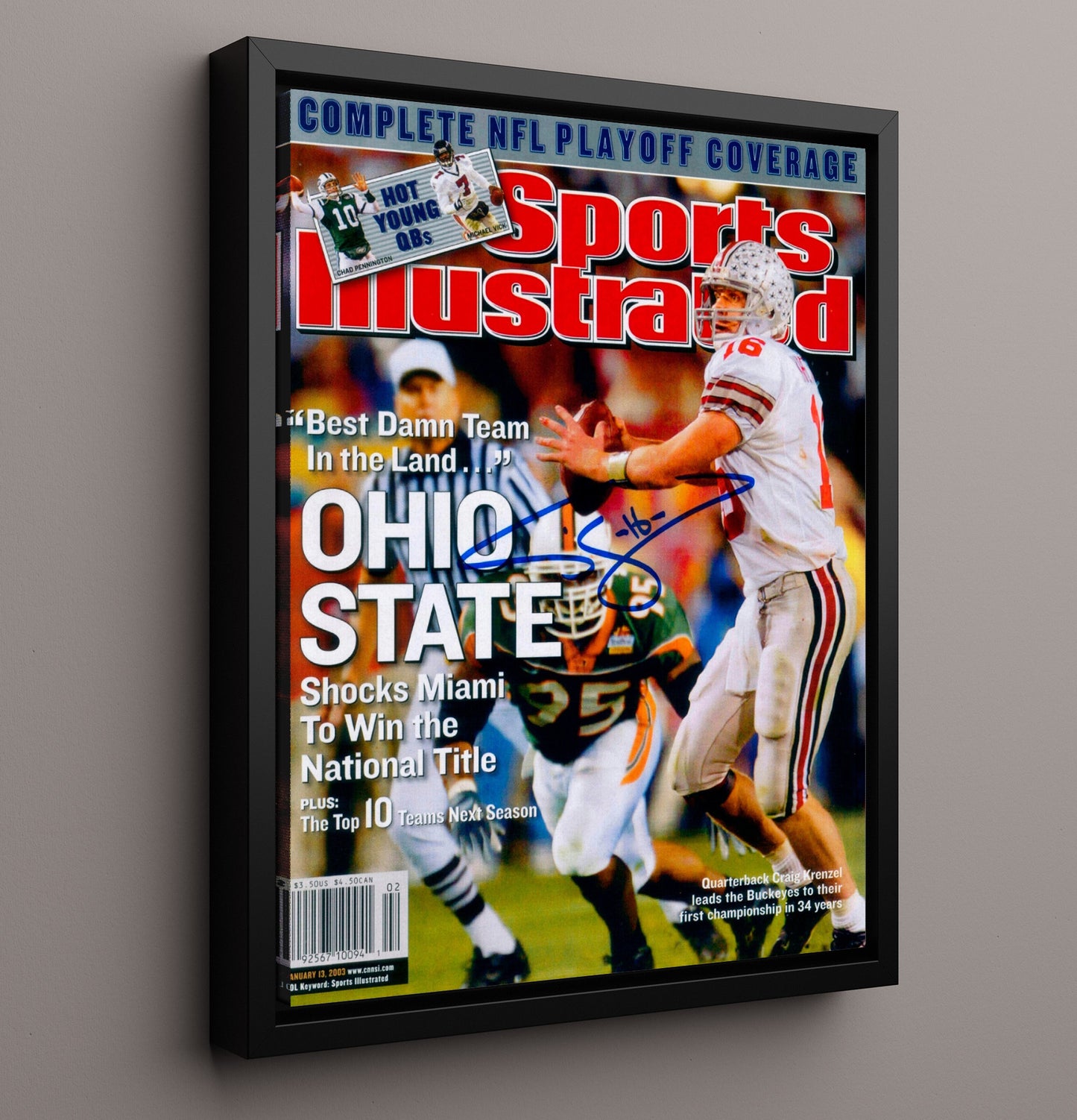 Ohio State Football Craig Krenzel Title Command SI Cover 2003 College Football Wall Art 16x20 Framed Canvas wall art print – College Football decor