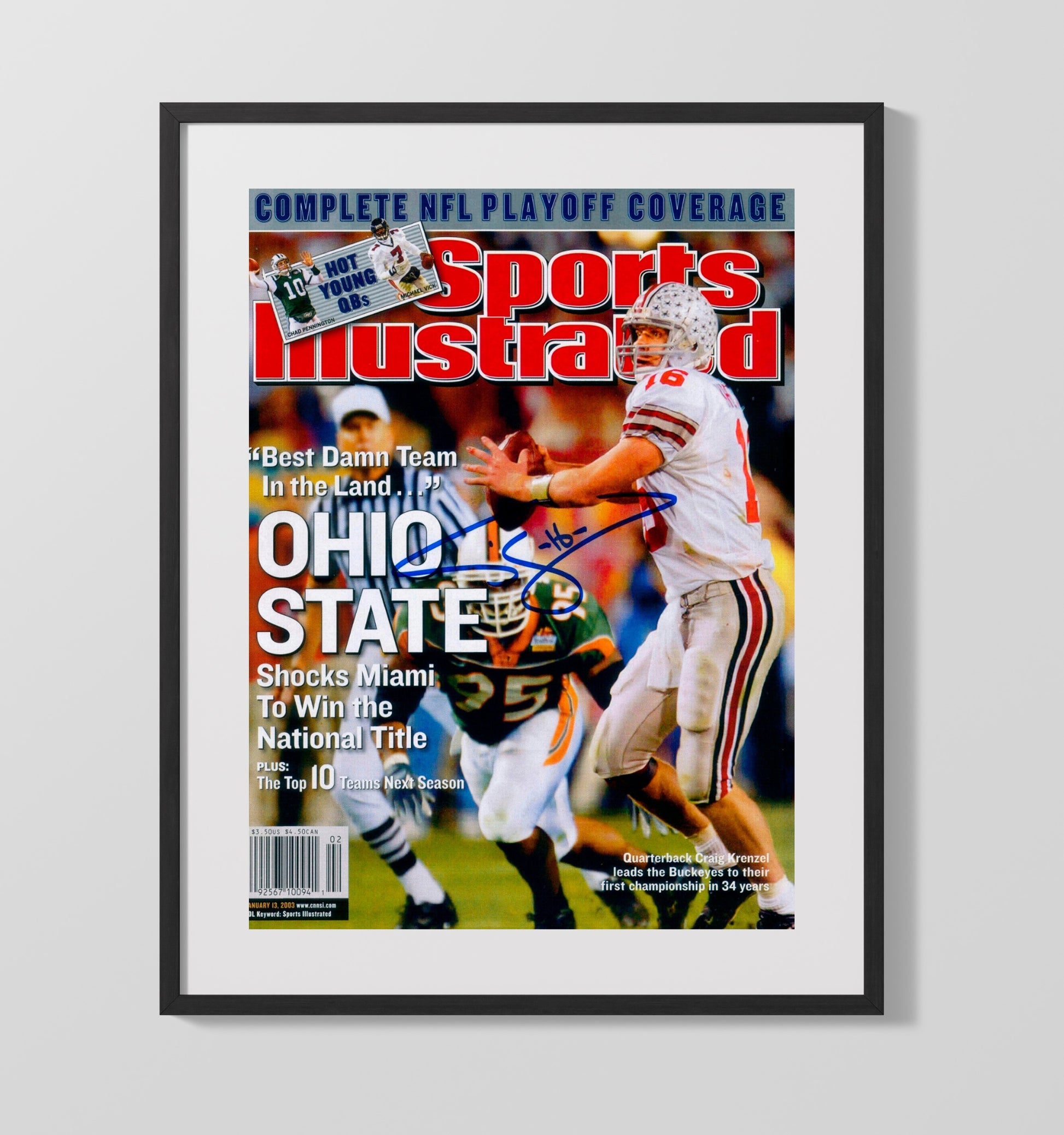 Ohio State Football Craig Krenzel Title Command SI Cover 2003 College Football Wall Art 16x20 Gallery Frame wall art print – College Football decor