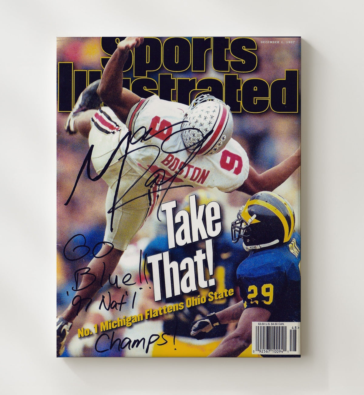 Ohio State Football - David Boston Aerial Catch vs Michigan SI Cover 1997 8x10 Canvas college football wall art