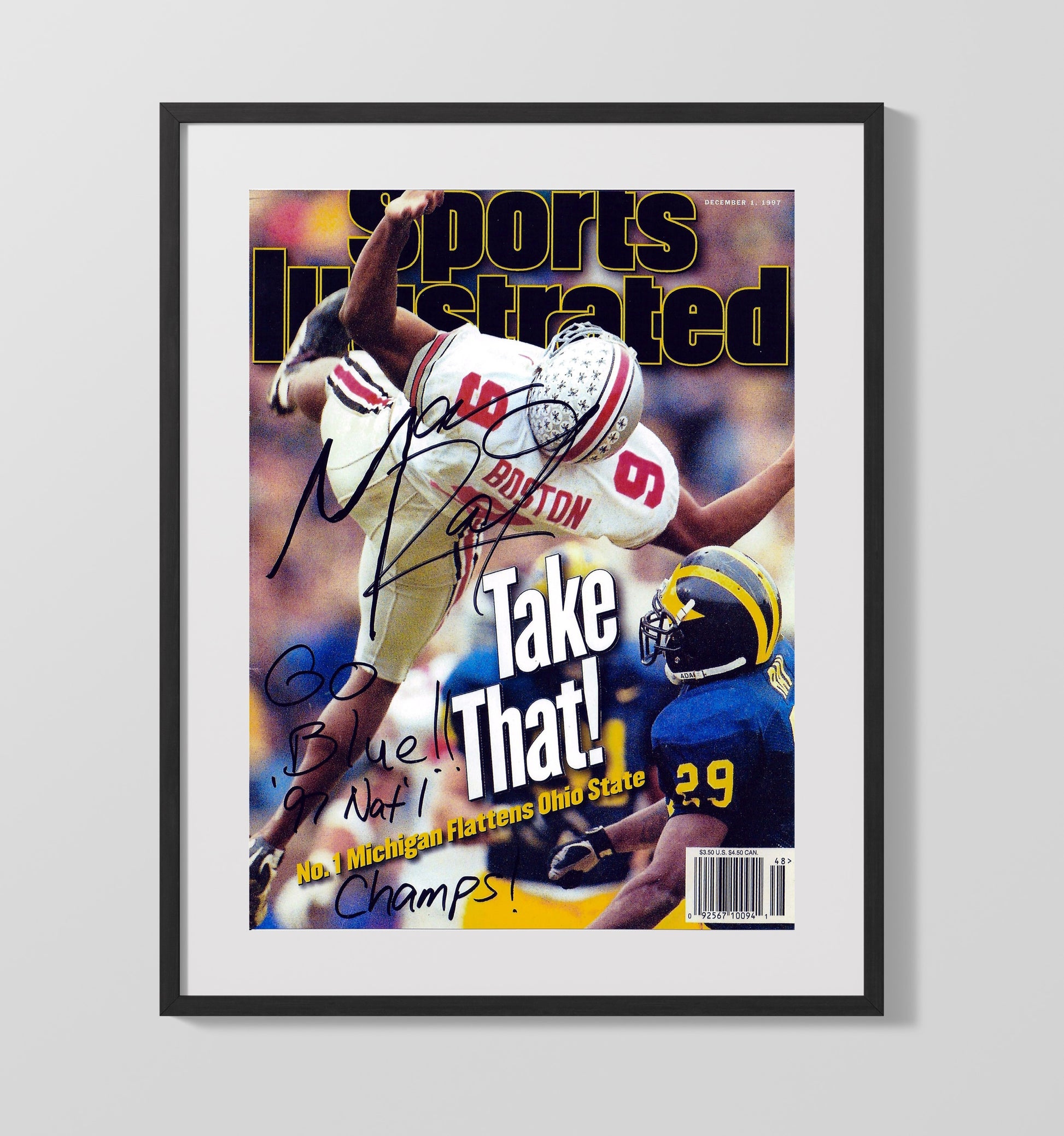 Ohio State Football David Boston Aerial Catch vs Michigan SI Cover 1997 College Football Wall 16x20 Gallery Frame wall art print – College Football decor