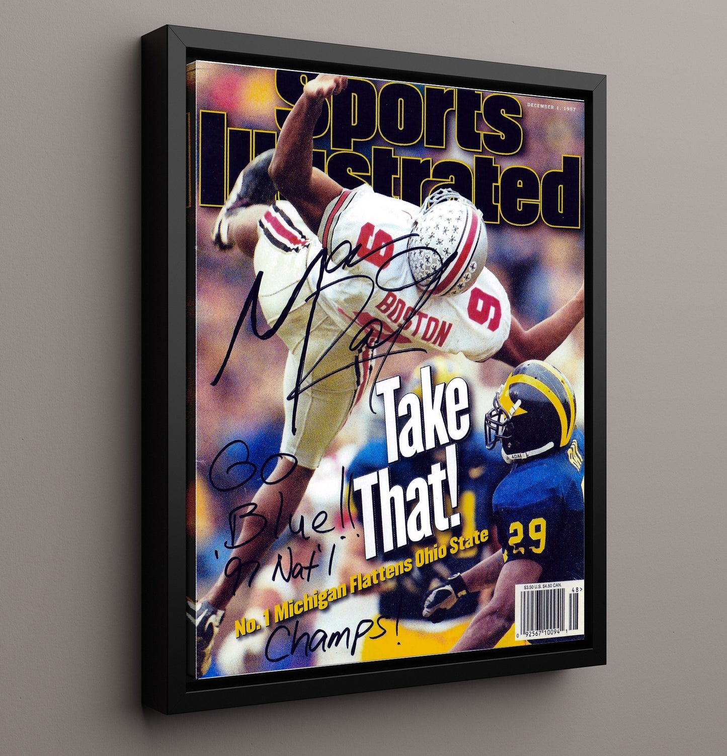 Ohio State Football David Boston Aerial Catch vs Michigan SI Cover 1997 College Football Wall 16x20 Framed Canvas wall art print – College Football decor