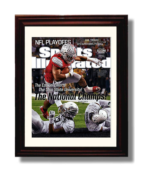 Ohio State Football Ezekiel Elliott Championship Leap SI Cover 2015 College Football Wall Art 8x10 Beveled Frame wall art print – College Football decor