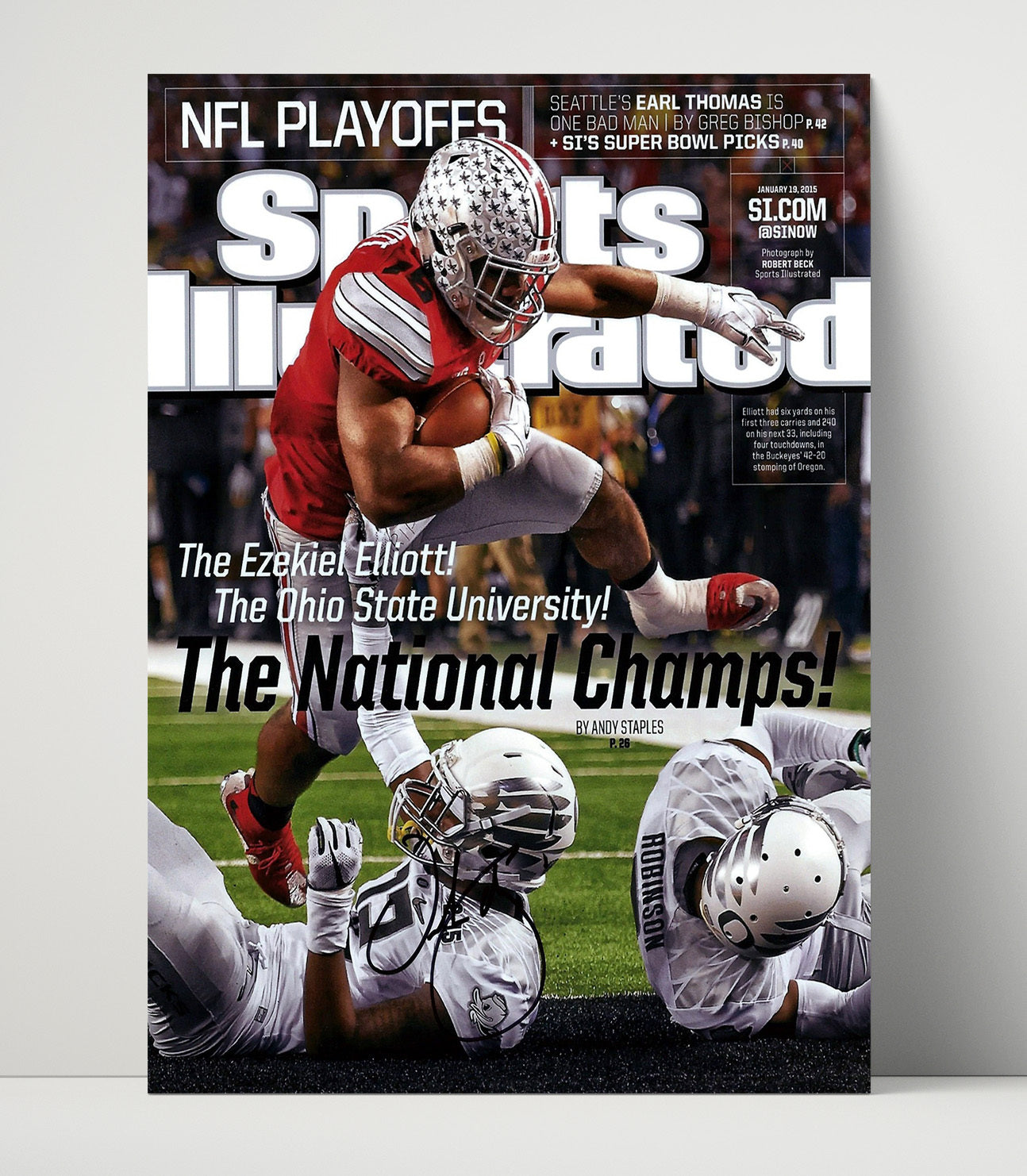 Ohio State Football Ezekiel Elliott Championship Leap SI Cover 2015 College Football Wall Art 16x20 Unframed Print wall art print – College Football decor