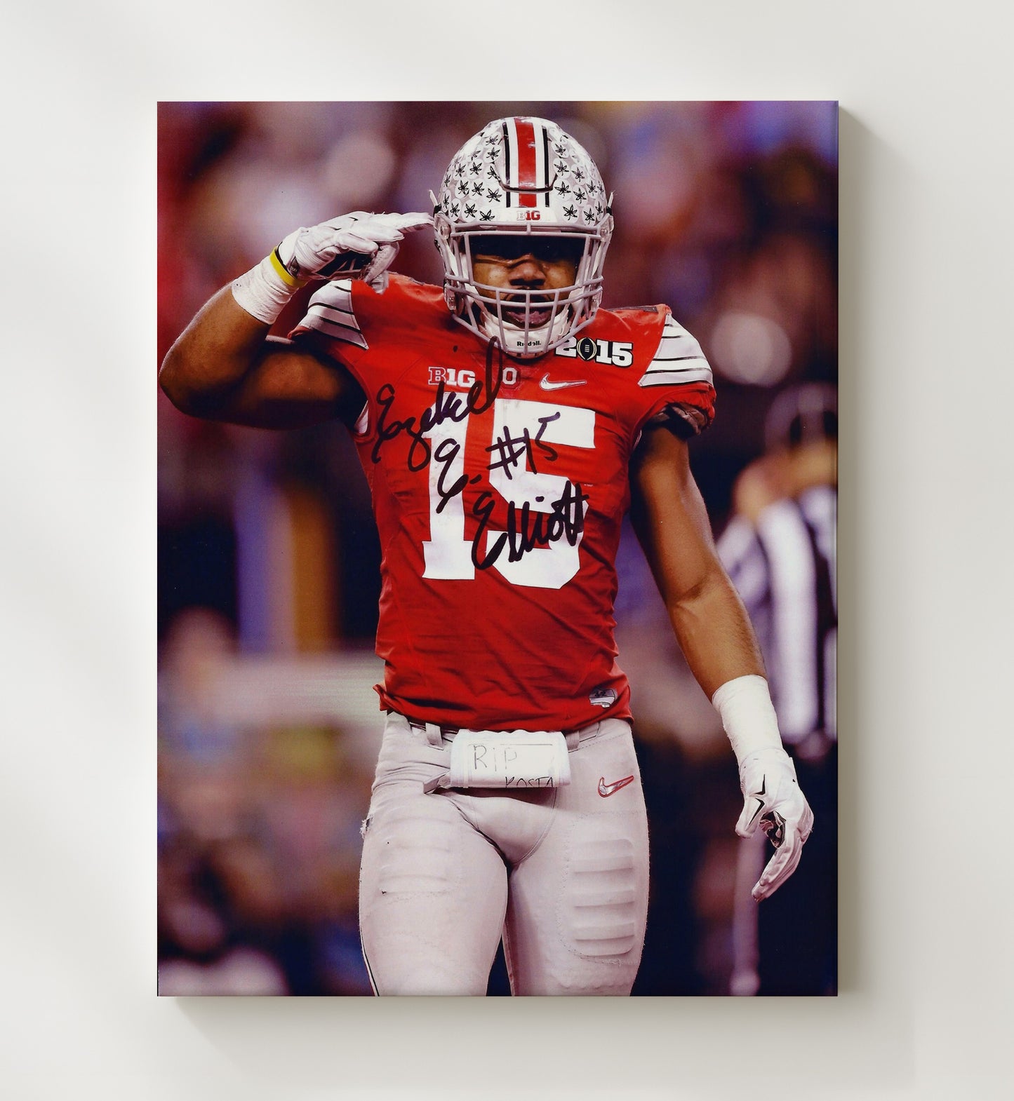 Ohio State Football Ezekiel Elliott Championship Salute College Football Wall Art 20x24 Canvas wall art print – College Football decor