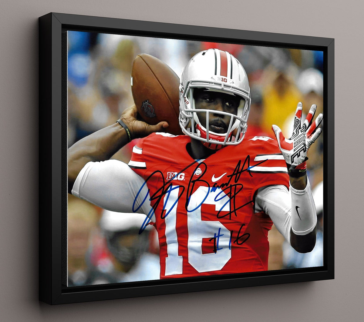 Ohio State Football - JT Barrett Rolling Out Play Action 8x10 Framed Canvas college football wall art