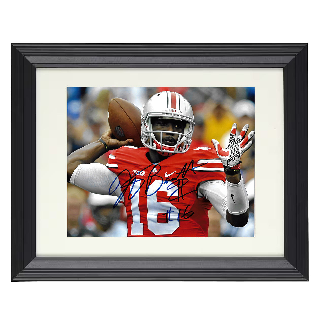 Ohio State Football JT Barrett Rolling Out Play Action 8x10 black beveled frame college football wall art