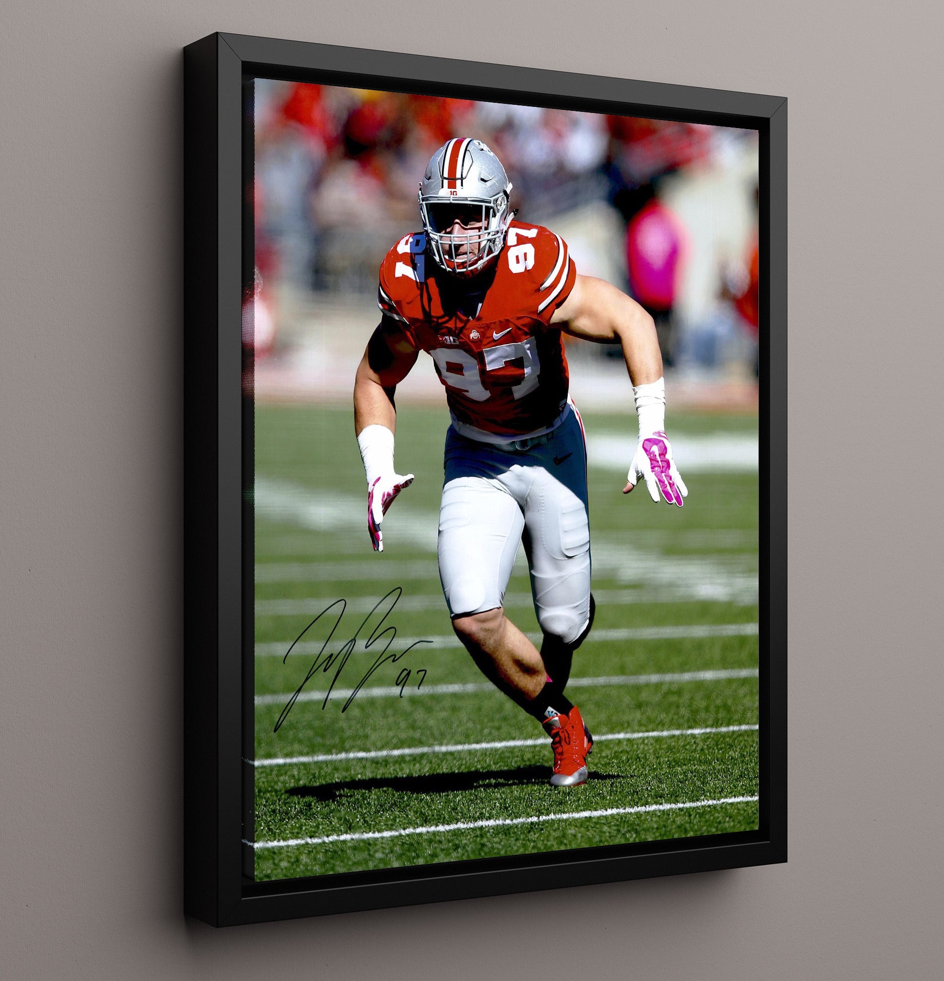 Ohio State Football Joey Bosa Defensive Force College Football Wall Art 16x20 Framed Canvas wall art print – College Football decor