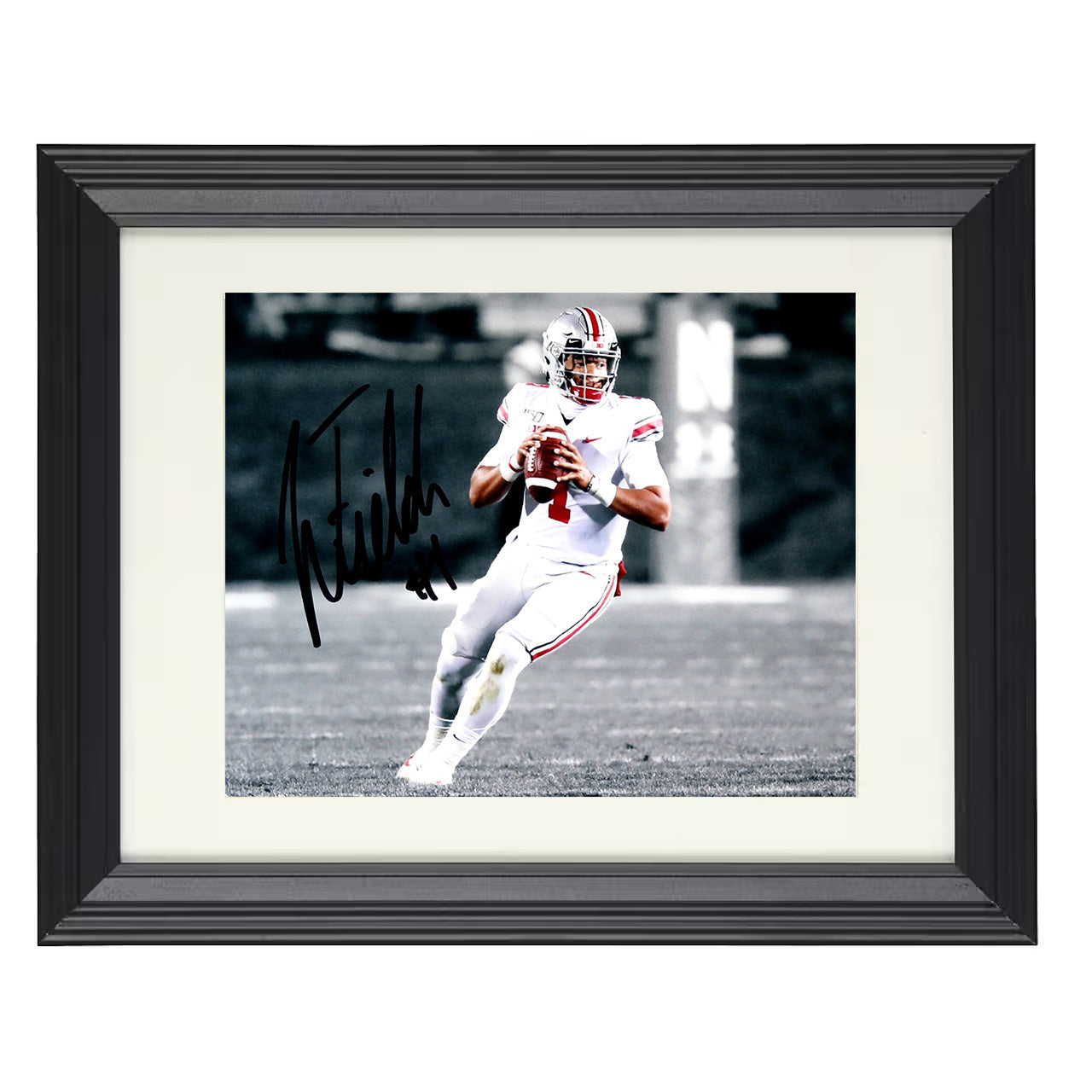 Ohio State Football Justin Fields QB Dropback Release 8x10 black beveled frame college football wall art