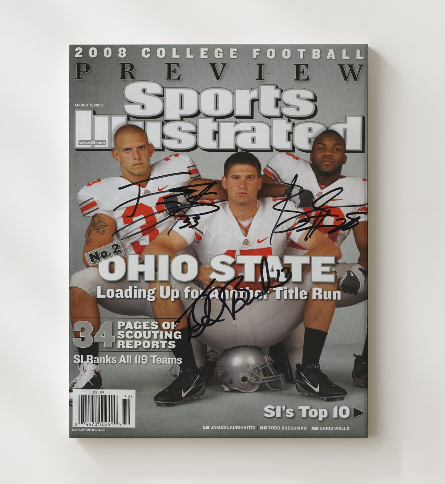 Ohio State Football - Laurinaitis Wells Beanie Buckeyes Title Run Reload 2008 SI 8x10 Canvas college football wall art