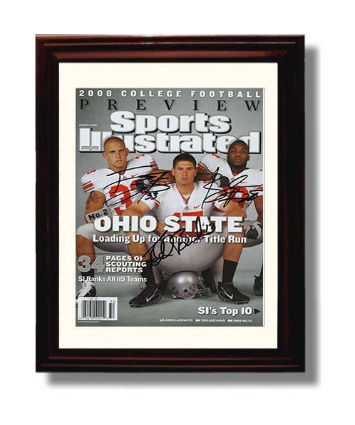 Ohio State Football Laurinaitis Wells Beanie Buckeyes Title Run Reload 2008 SI College 8x10 Beveled Frame wall art print – College Football decor