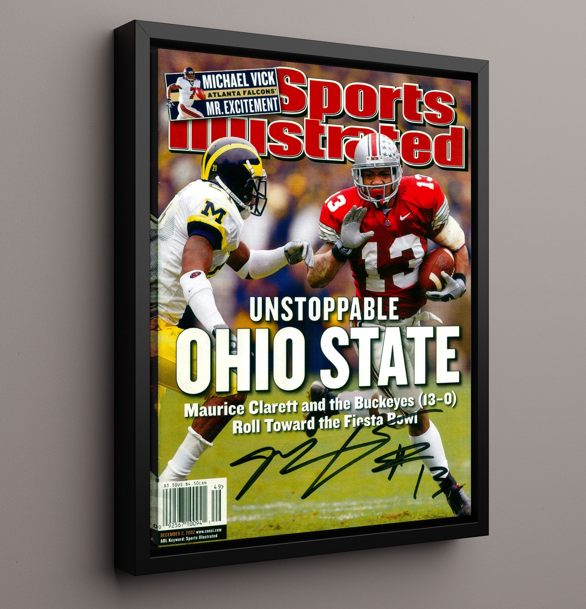 Ohio State Football Maurice Clarett Power Run SI Cover 2002 College Football Wall Art 16x20 Framed Canvas wall art print – College Football decor