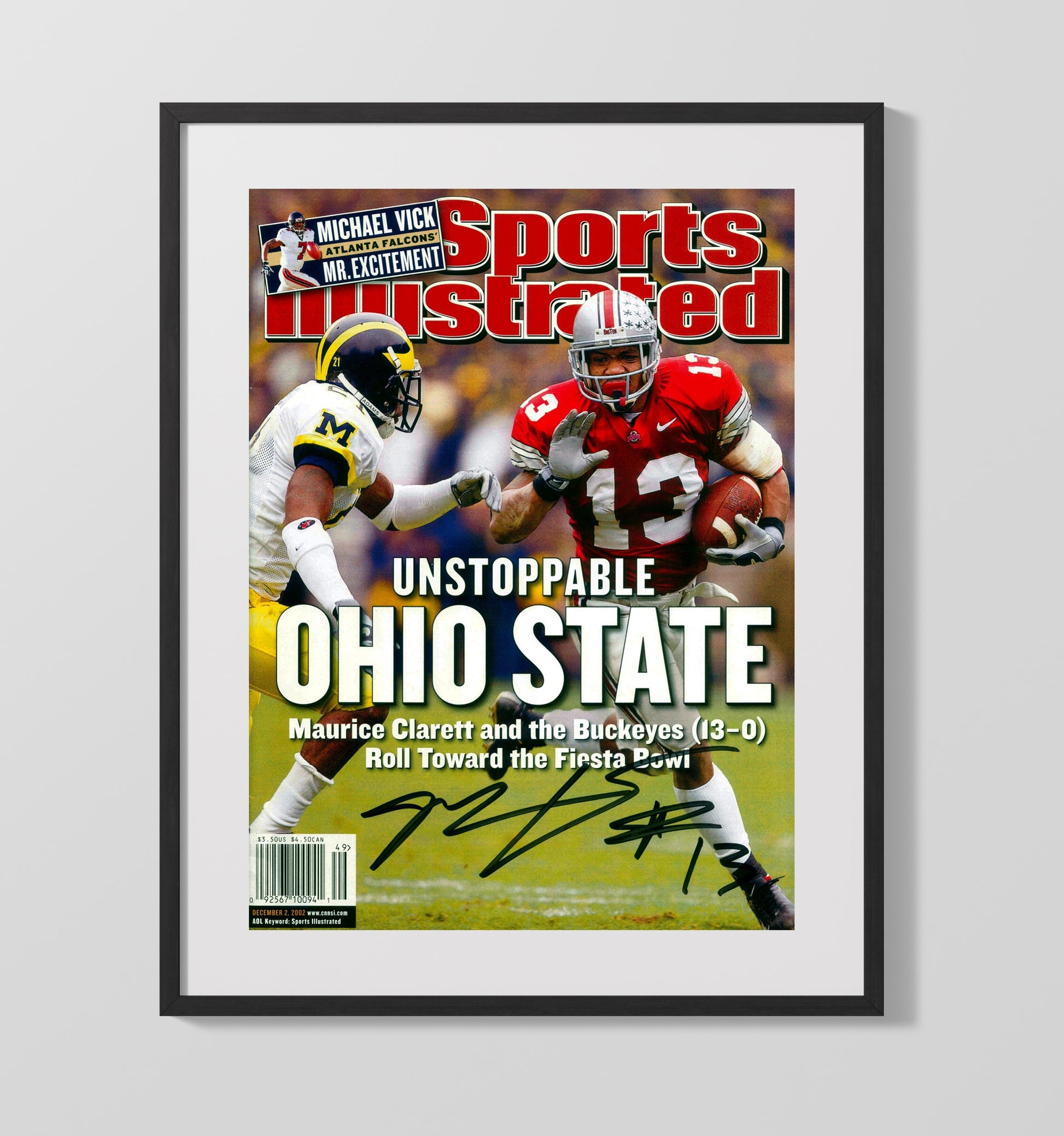 Ohio State Football Maurice Clarett Power Run SI Cover 2002 College Football Wall Art 16x20 Gallery Frame wall art print – College Football decor