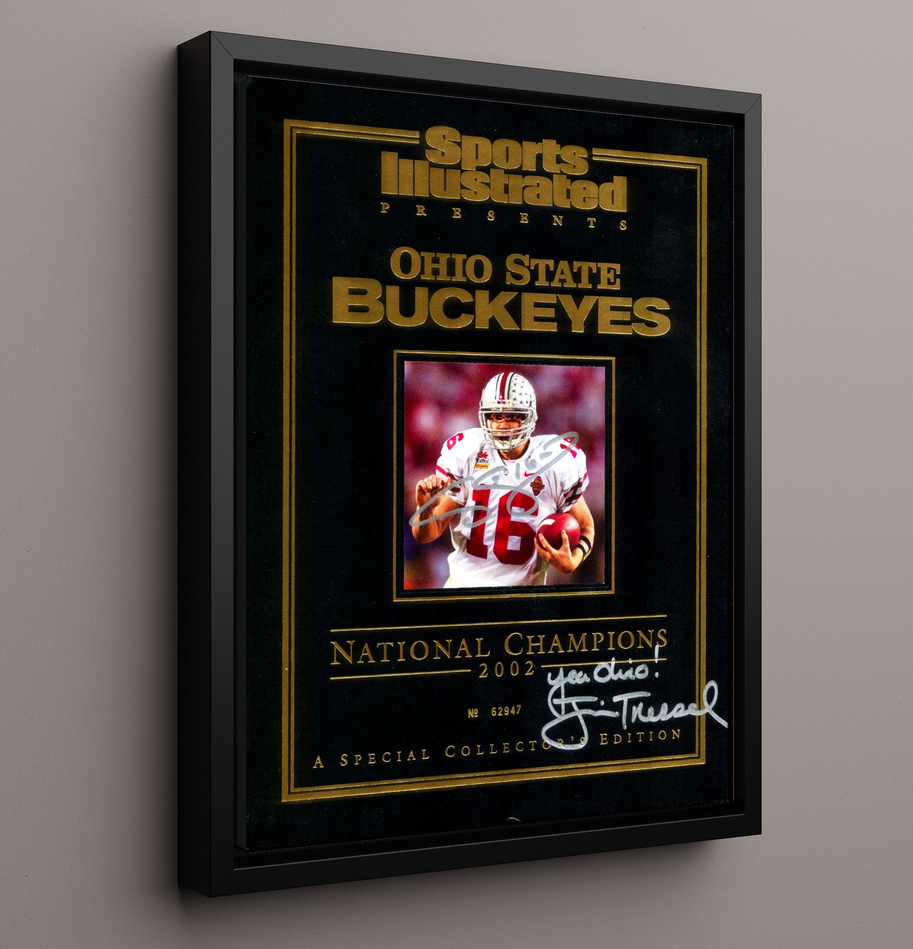 Ohio State Football National Champions 2002 Scarlet Glory Cover College Football Wall Art 16x20 Framed Canvas wall art print – College Football decor