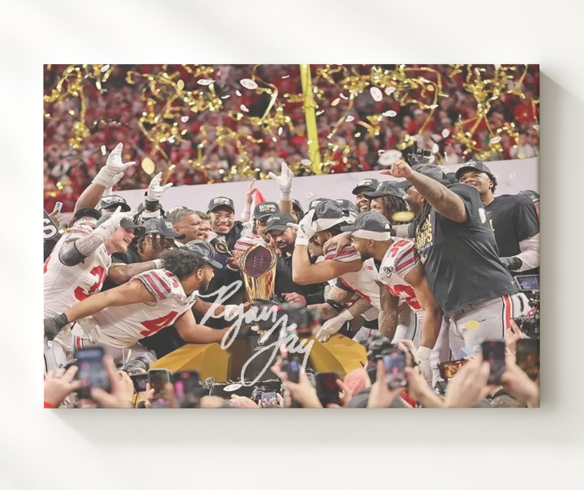 Ohio State Football - National Championship Celebration Trophy 2015 8x10 Canvas college football wall art