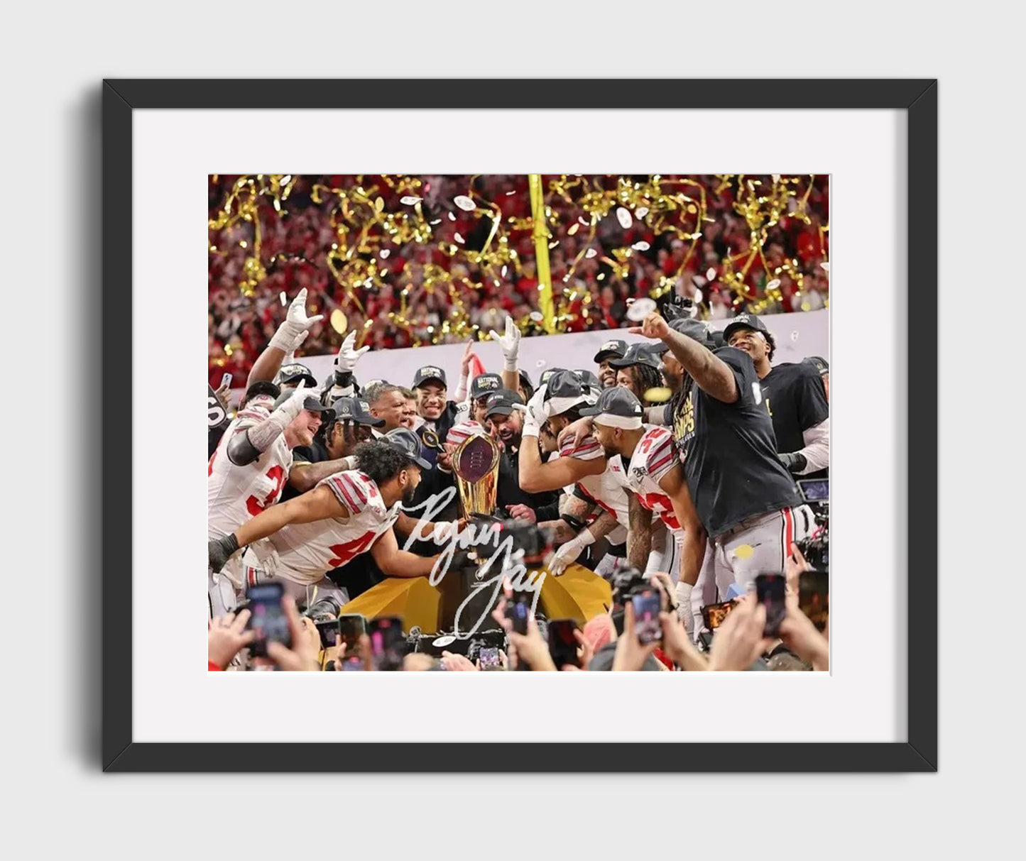 Ohio State Football National Championship Celebration Trophy 2015 College Football Wall Art 16x20 Gallery Frame wall art print – College Football decor