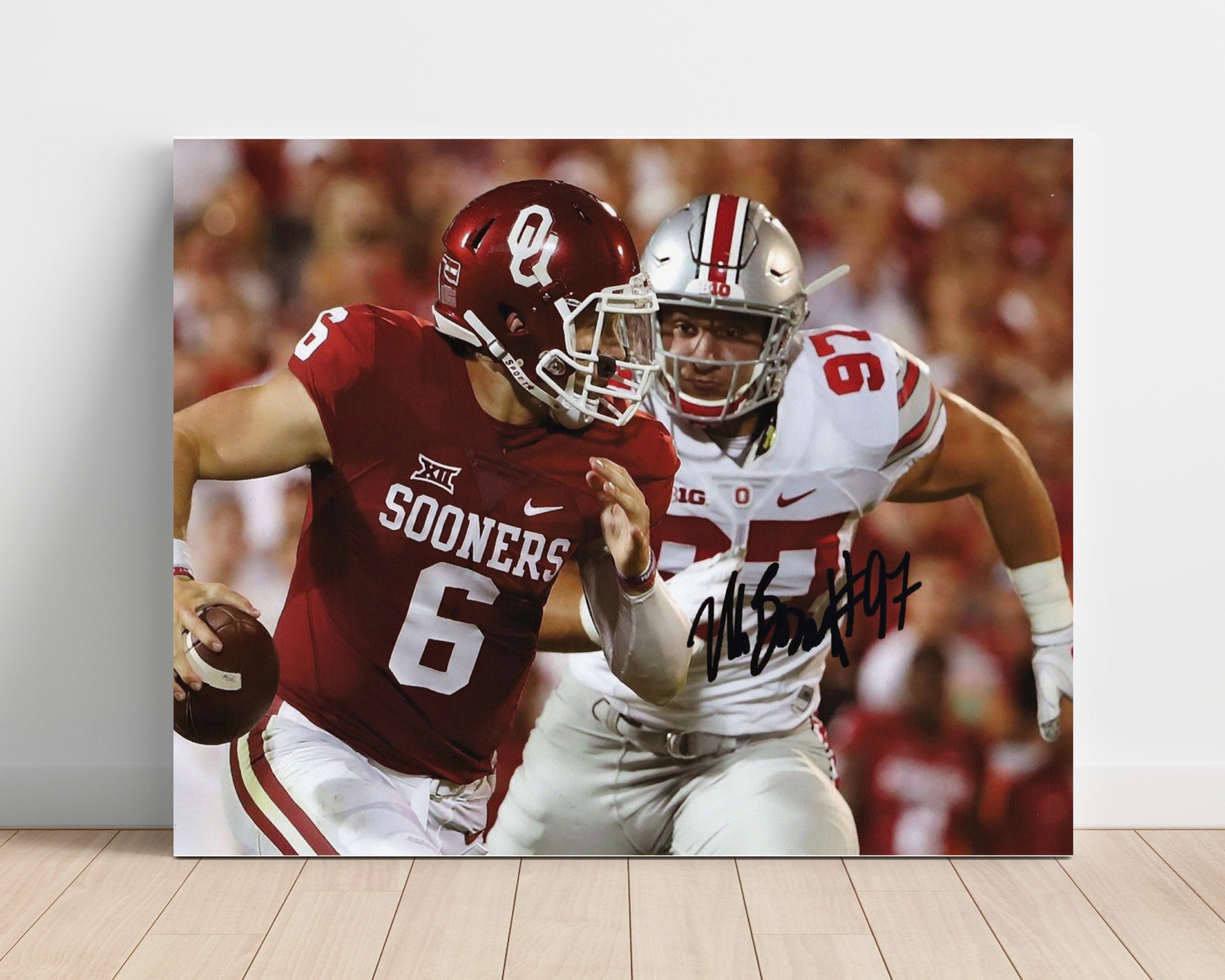 Ohio State Football Nick Bosa Pass Rush Pressure College Football Wall Art 16x20 Unframed Print wall art print – College Football decor