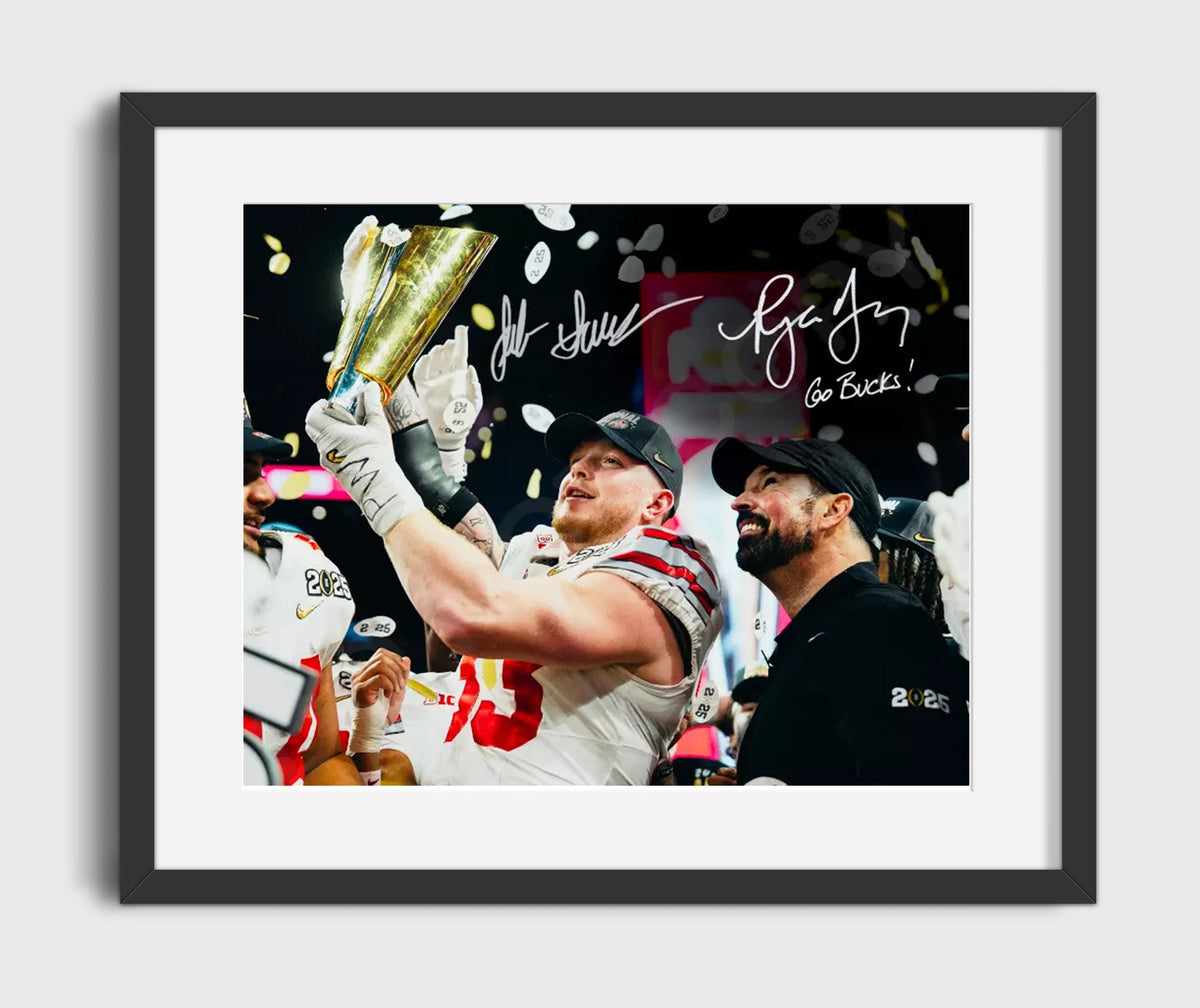 Ohio State Football - Ryan Day and Jack Sawyer Trophy Lift Celebration 8x10 Gallery Frame college football wall art