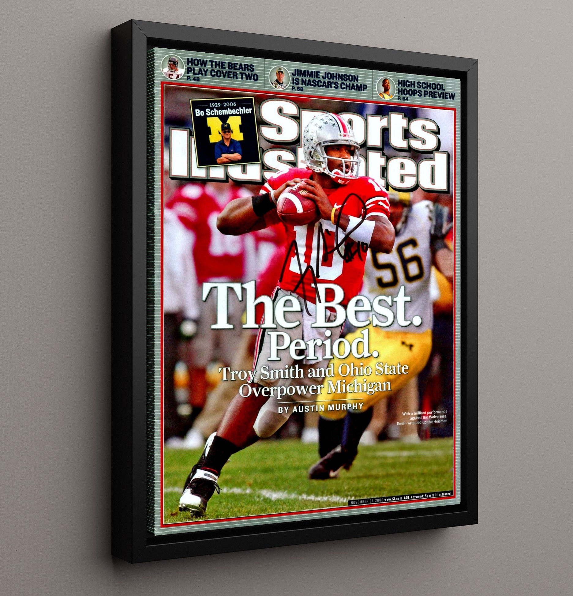 Ohio State Football Troy Smith The Best Period SI Cover 2006 College Football Wall Art 16x20 Framed Canvas wall art print – College Football decor