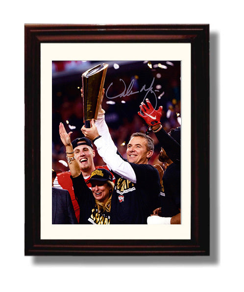 Ohio State Football Urban Meyer National Championship Trophy Celebration College Football Wall 8x10 Beveled Frame wall art print – College Football decor