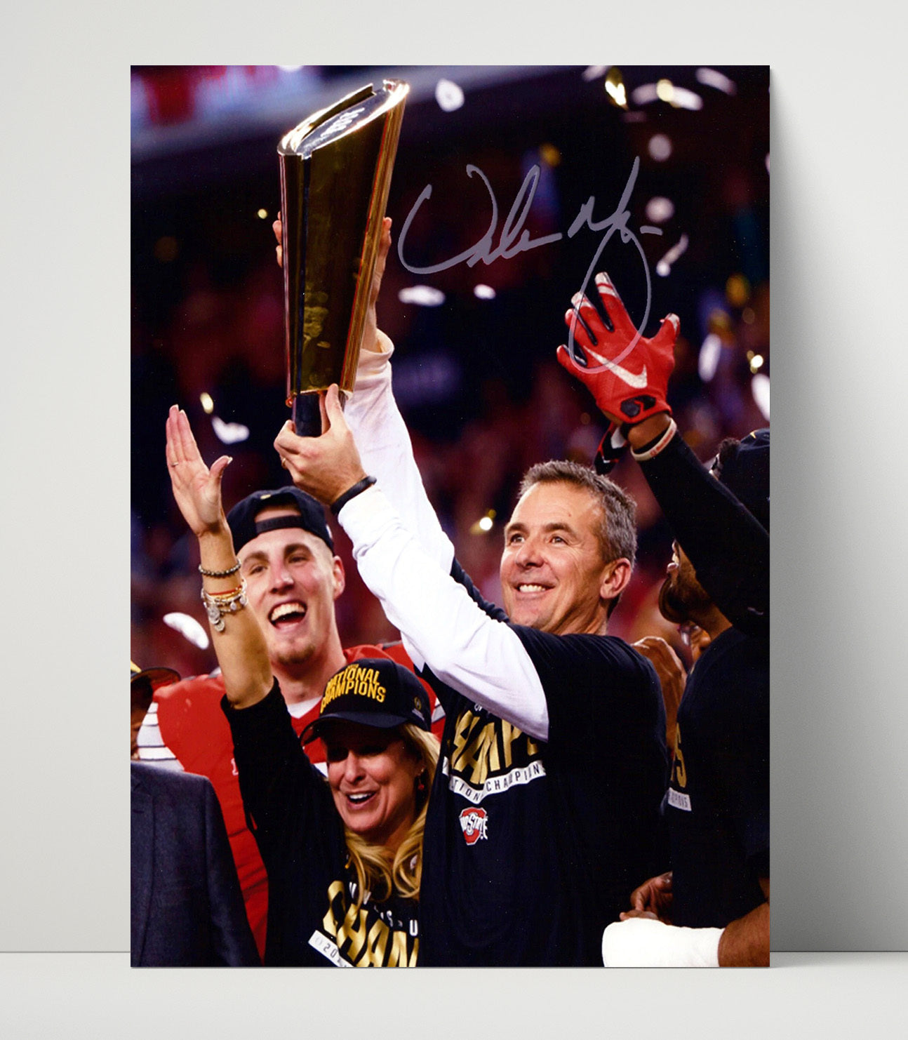 Ohio State Football Urban Meyer National Championship Trophy Celebration College Football Wall 16x20 Unframed Print wall art print – College Football decor