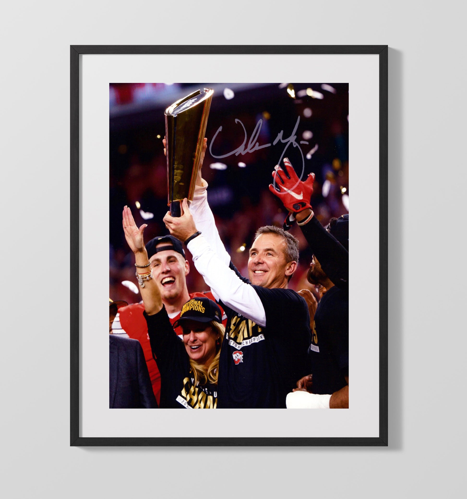 Ohio State Football Urban Meyer National Championship Trophy Celebration College Football Wall 16x20 Gallery Frame wall art print – College Football decor