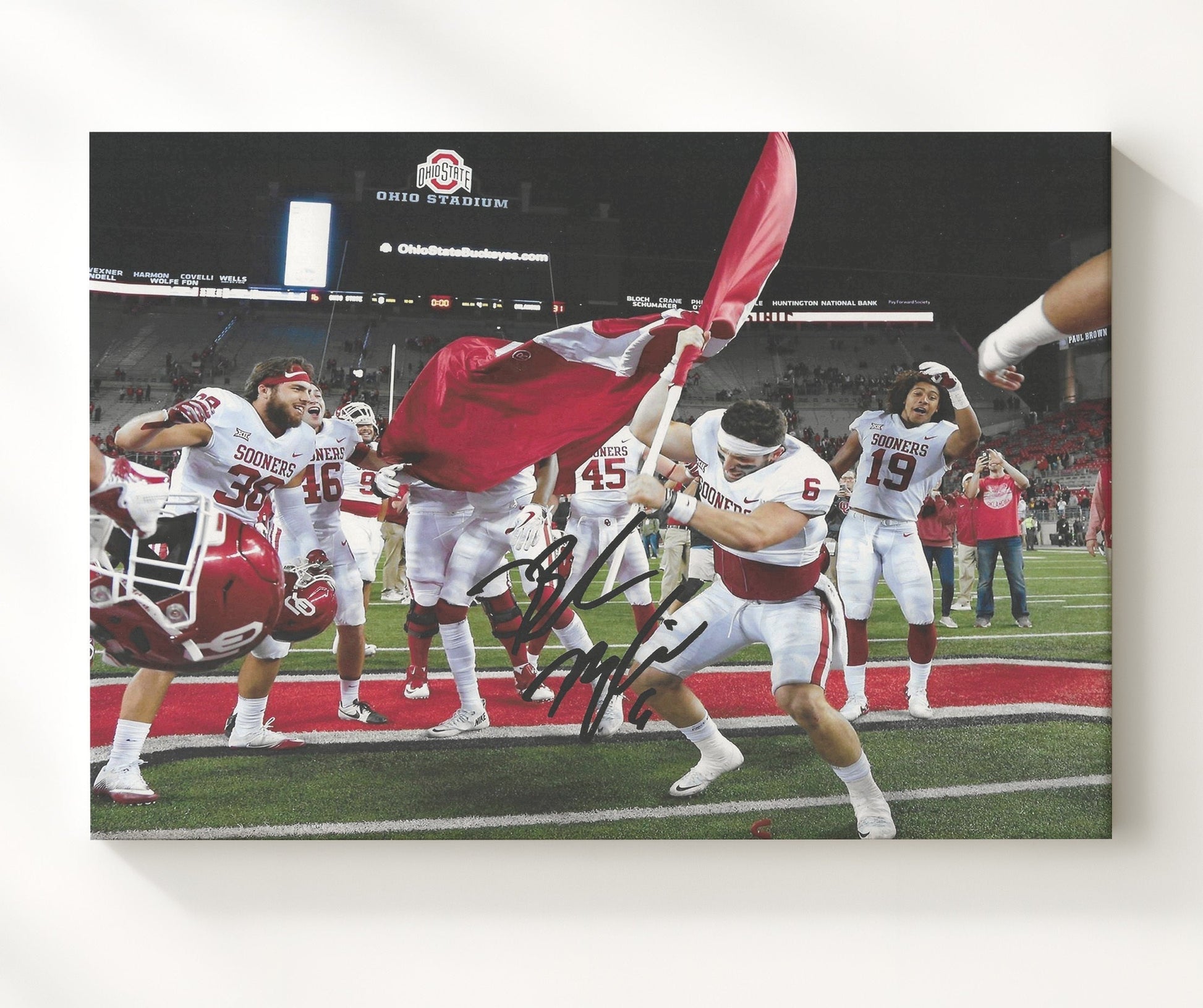 Oklahoma Football - Baker Mayfield Midfield Flag Plant Celebration 8x10 Canvas college football wall art