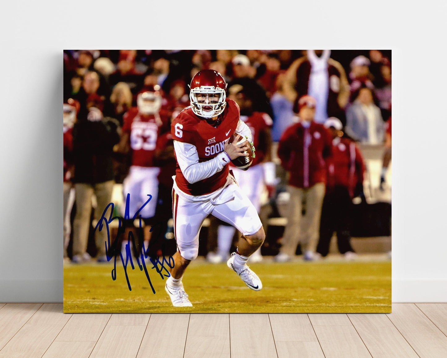 Oklahoma Football - Baker Mayfield Sideline Emotion Crowd Hype 8x10 Unframed Print college football wall art