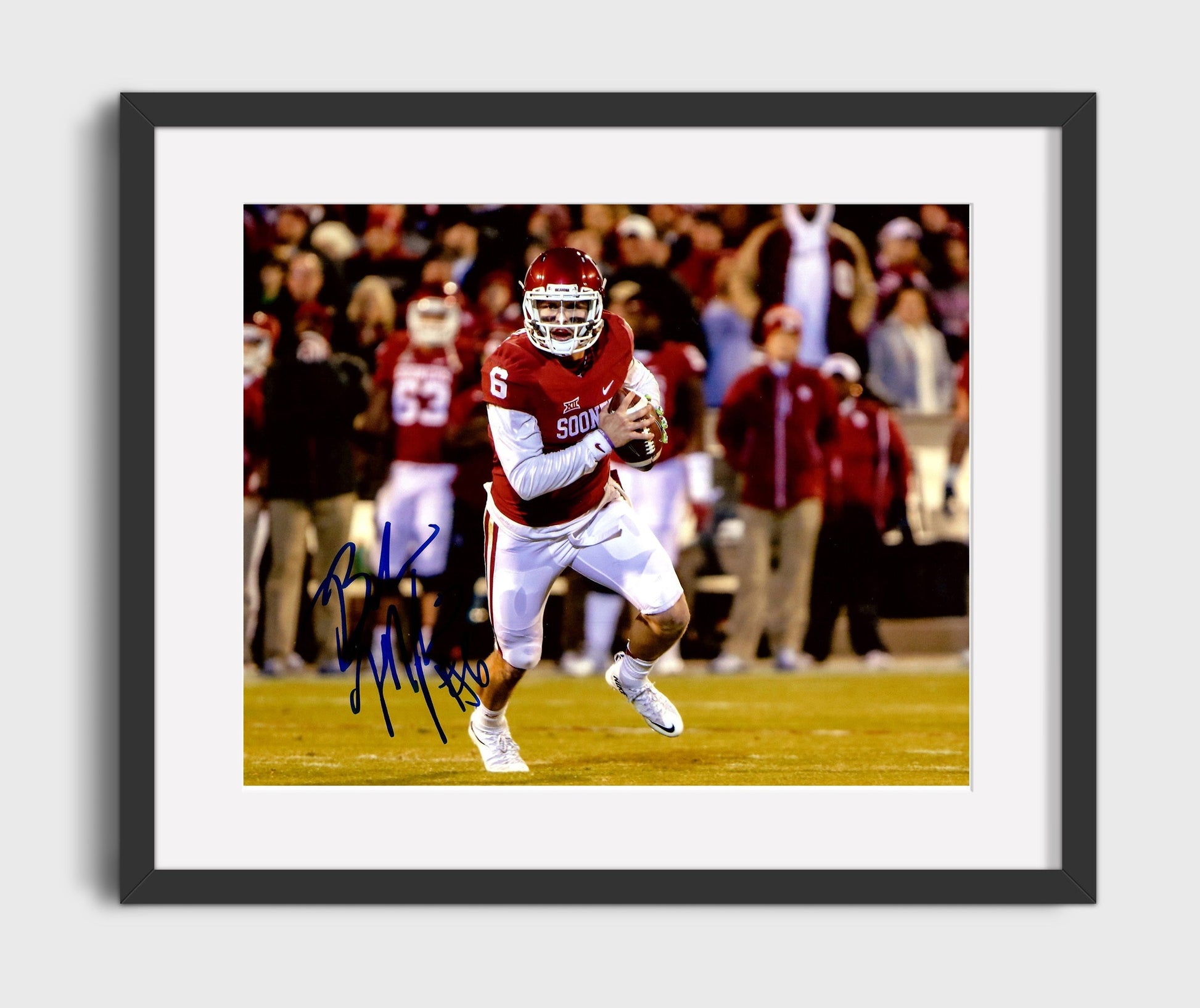 Oklahoma Football - Baker Mayfield Sideline Emotion Crowd Hype 8x10 Gallery Frame college football wall art