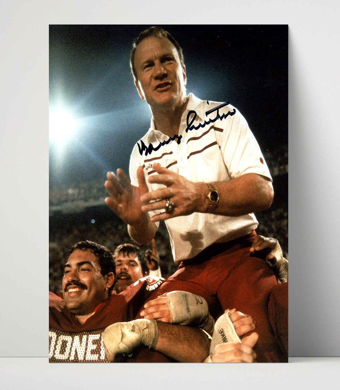 Oklahoma Football Barry Switzer Sideline Swagger College Football Wall Art 16x20 Unframed Print wall art print – College Football decor