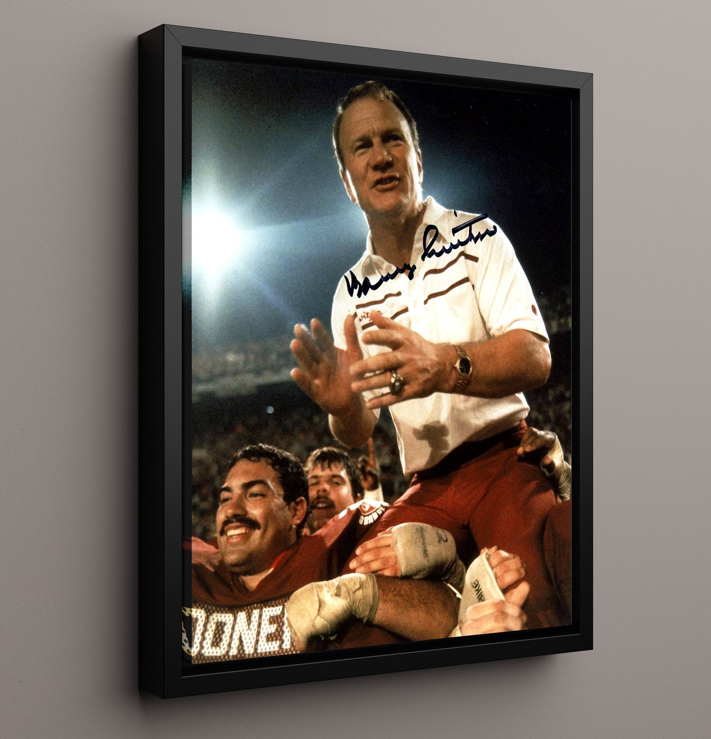 Oklahoma Football Barry Switzer Sideline Swagger College Football Wall Art 16x20 Framed Canvas wall art print – College Football decor