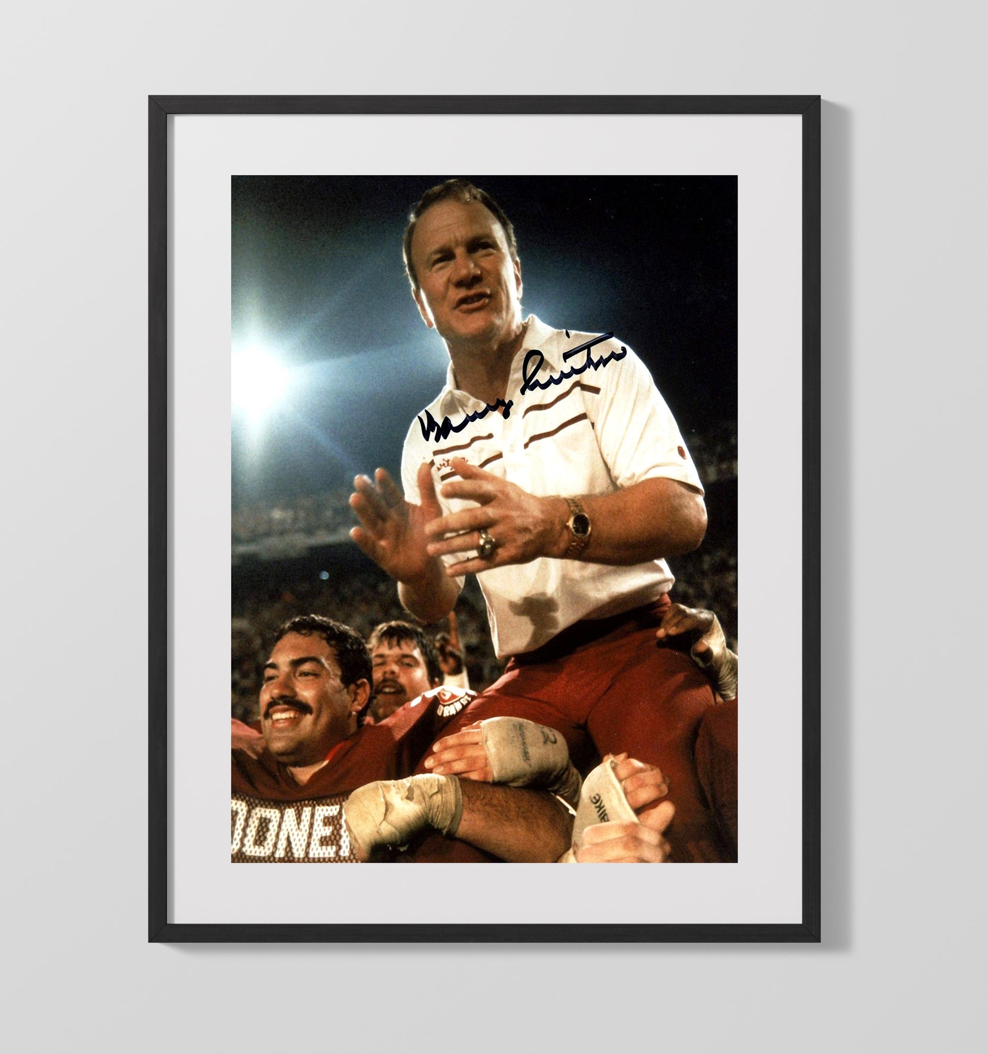 Oklahoma Football Barry Switzer Sideline Swagger College Football Wall Art 16x20 Gallery Frame wall art print – College Football decor