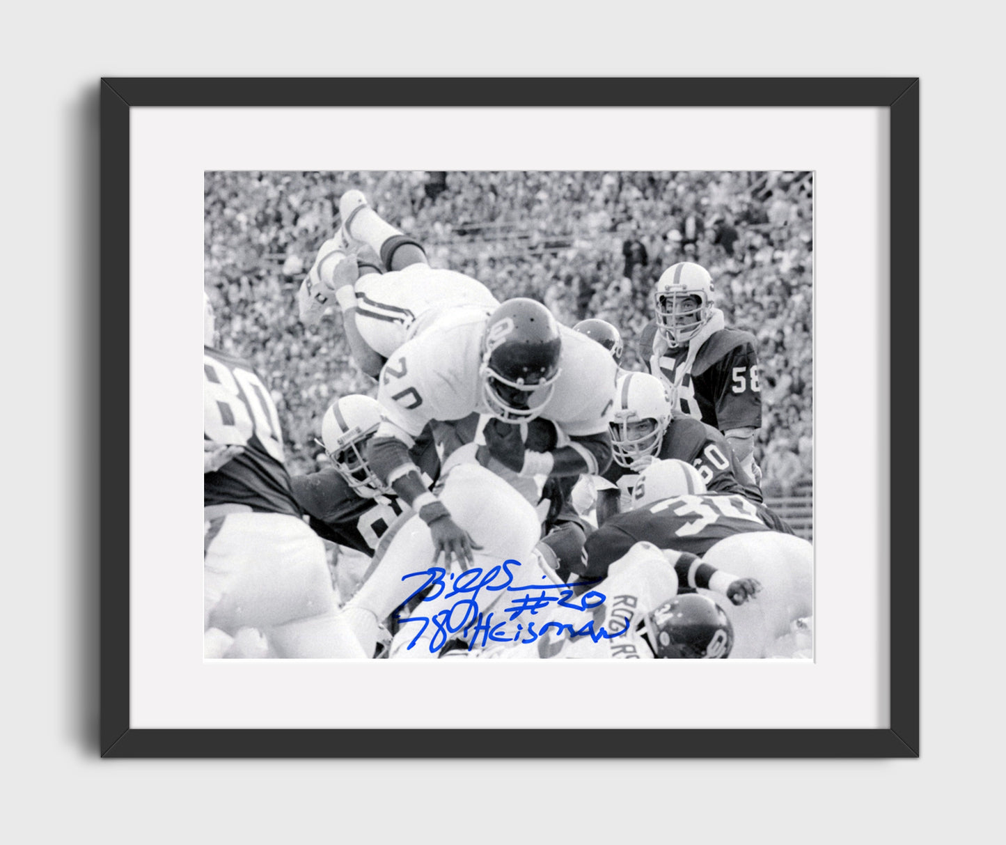 Oklahoma Football - Billy Sims Goal Line Dive Over Defender 8x10 Gallery Frame college football wall art