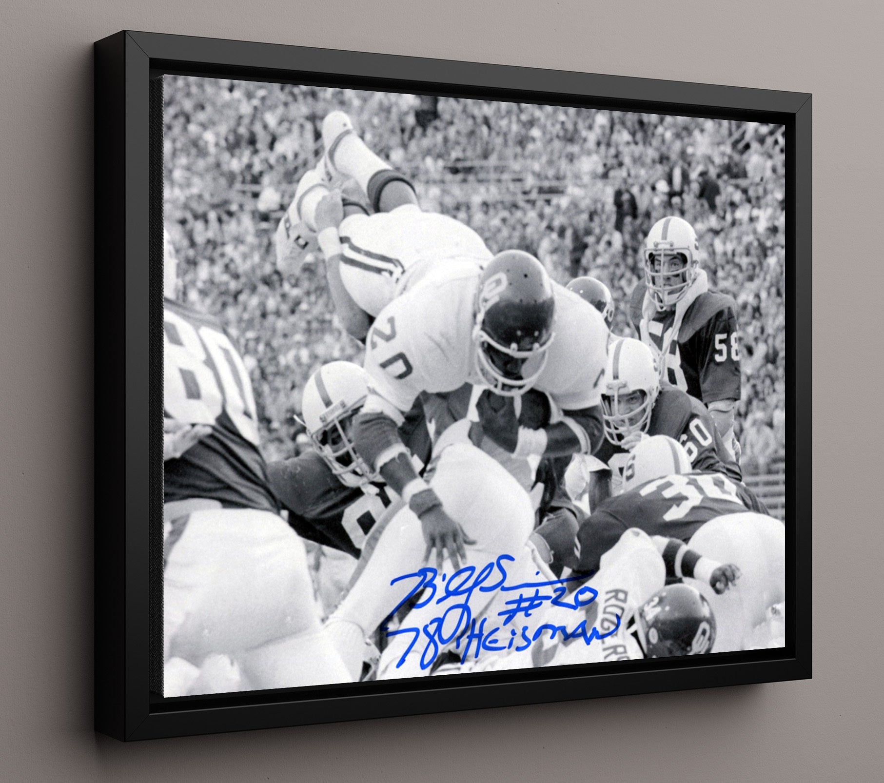 Oklahoma Football - Billy Sims Goal Line Dive Over Defender 8x10 Framed Canvas college football wall art