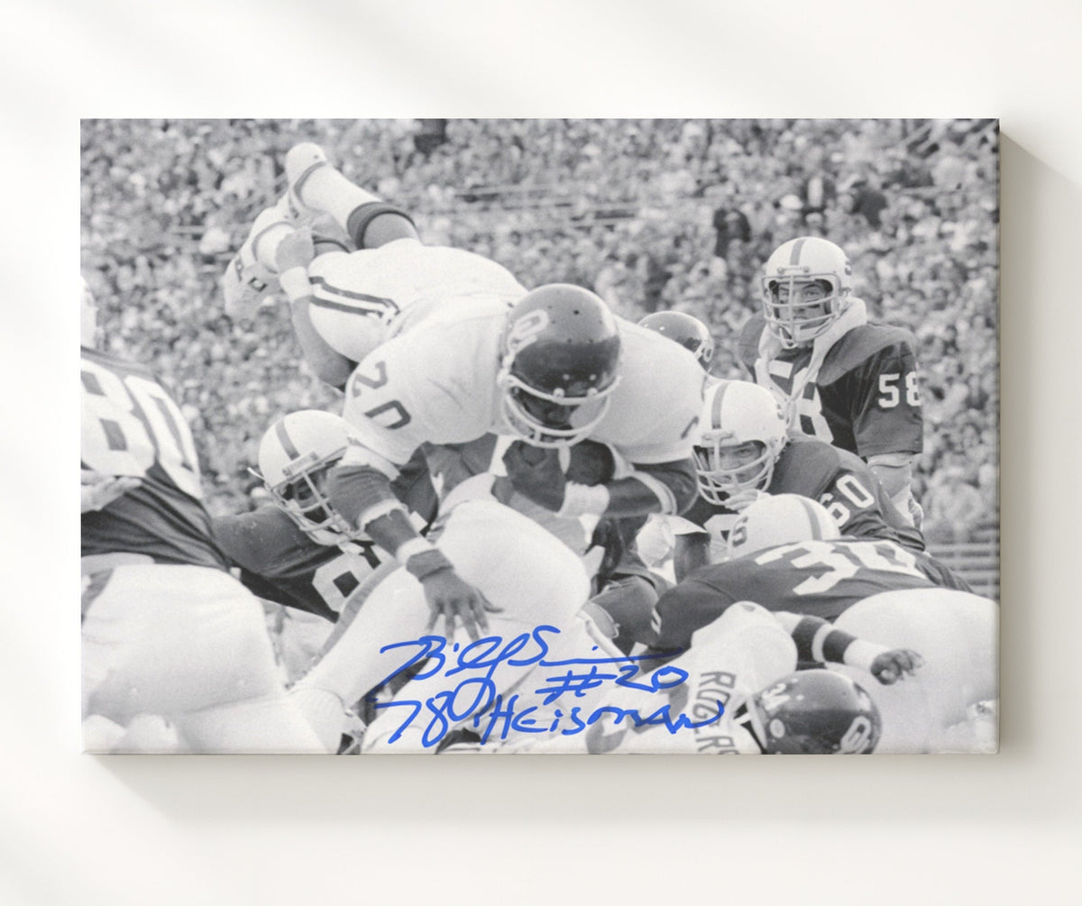 Oklahoma Football - Billy Sims Goal Line Dive Over Defender 8x10 Canvas college football wall art