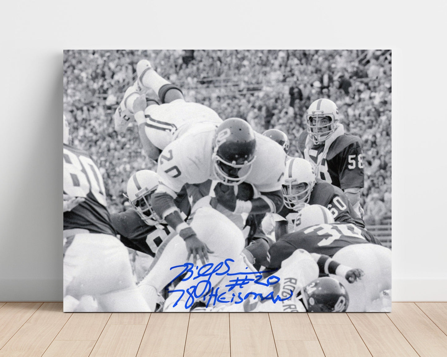 Oklahoma Football - Billy Sims Goal Line Dive Over Defender 8x10 Unframed Print college football wall art
