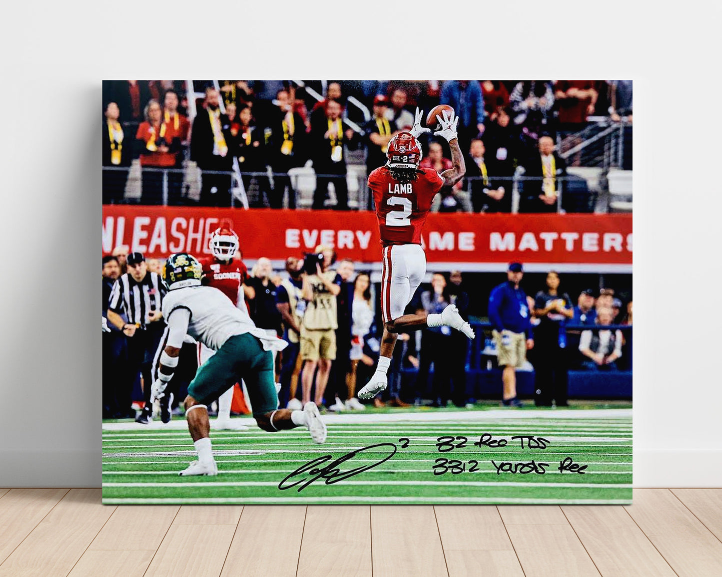 Oklahoma Football CeeDee LambMidair Catch College Football Wall Art 16x20 Unframed Print wall art print – College Football decor