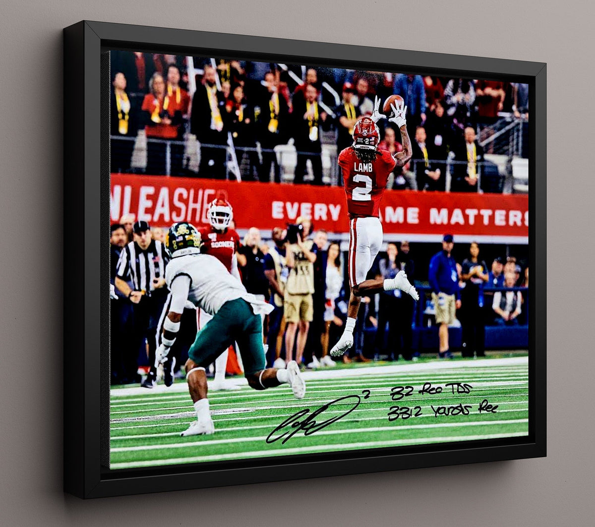 Oklahoma Football - CeeDee LambMidair Catch 8x10 Framed Canvas college football wall art