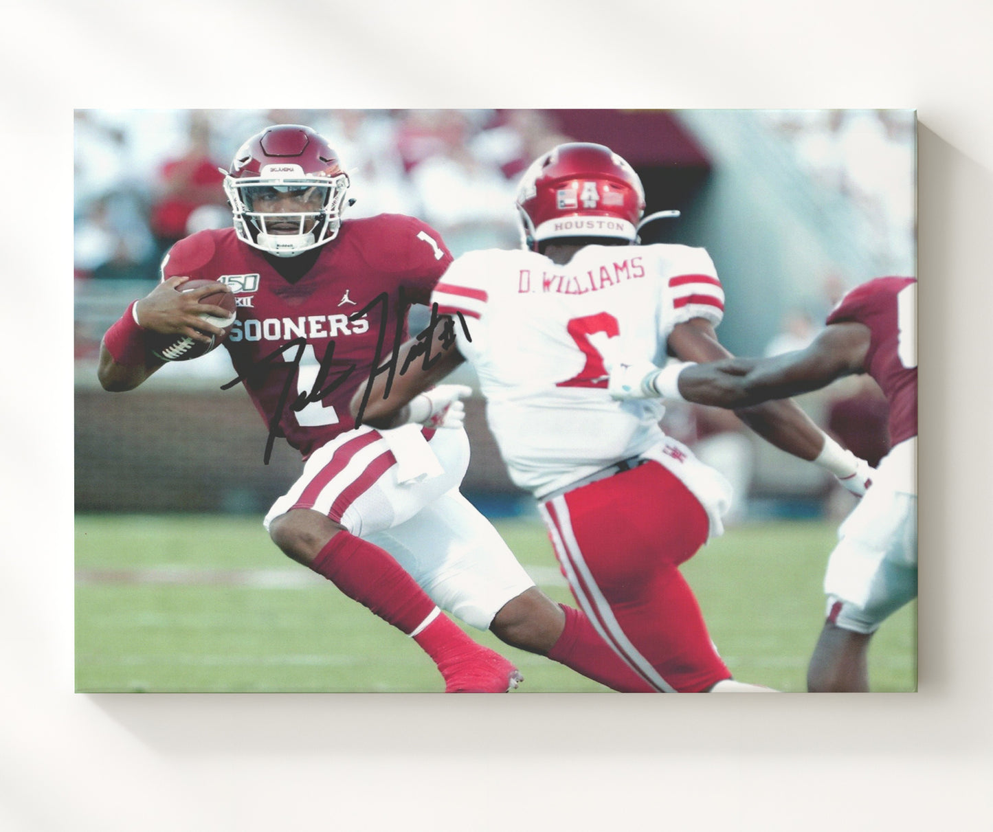 Oklahoma Football - Jalen HurtsQB Run Through Line 8x10 Canvas college football wall art