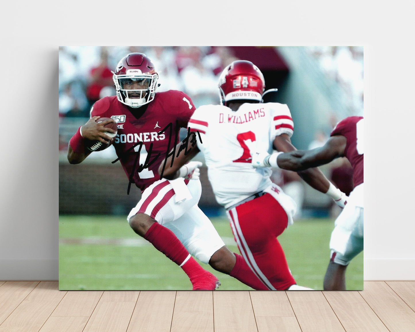 Oklahoma Football Jalen HurtsQB Run Through Line College Football Wall Art 16x20 Unframed Print wall art print – College Football decor