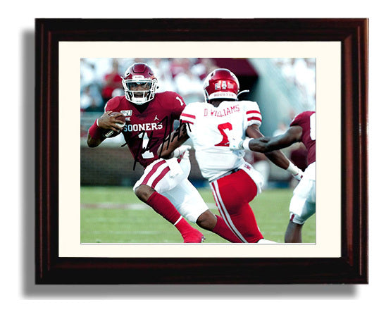 Oklahoma Football Jalen HurtsQB Run Through Line College Football Wall Art 8x10 Beveled Frame wall art print – College Football decor