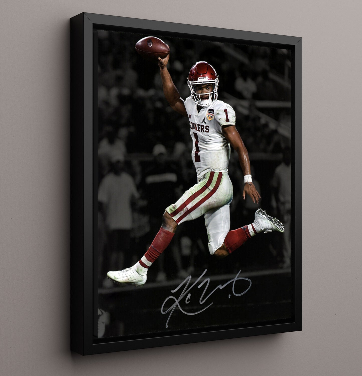 Oklahoma Football Kyler Murray Open Field Burst College Football Wall Art 16x20 Framed Canvas wall art print – College Football decor