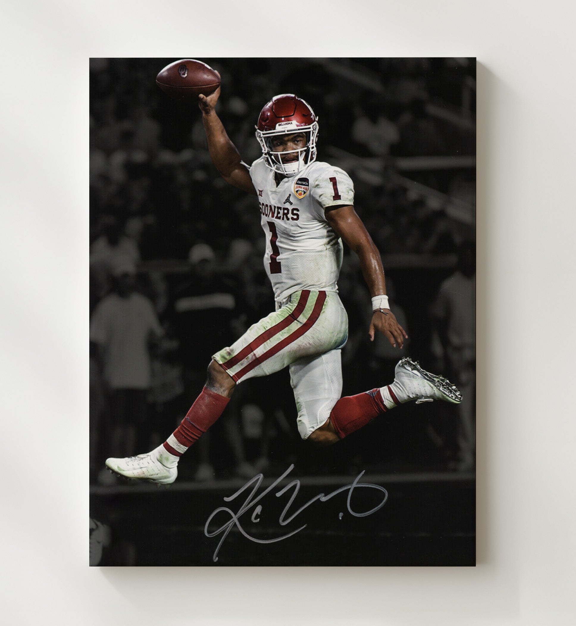 Oklahoma Football Kyler Murray Open Field Burst College Football Wall Art 20x24 Canvas wall art print – College Football decor