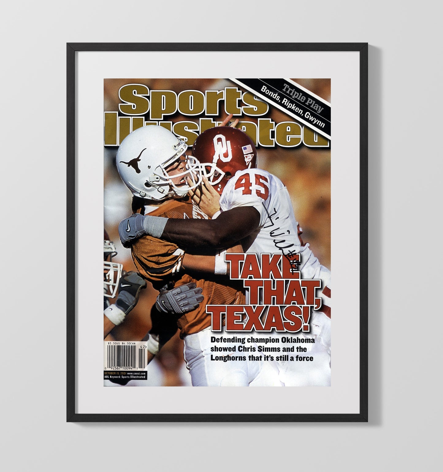 Oklahoma Football Red River Rivalry Hit SI Cover College Football Wall Art 16x20 Gallery Frame wall art print – College Football decor