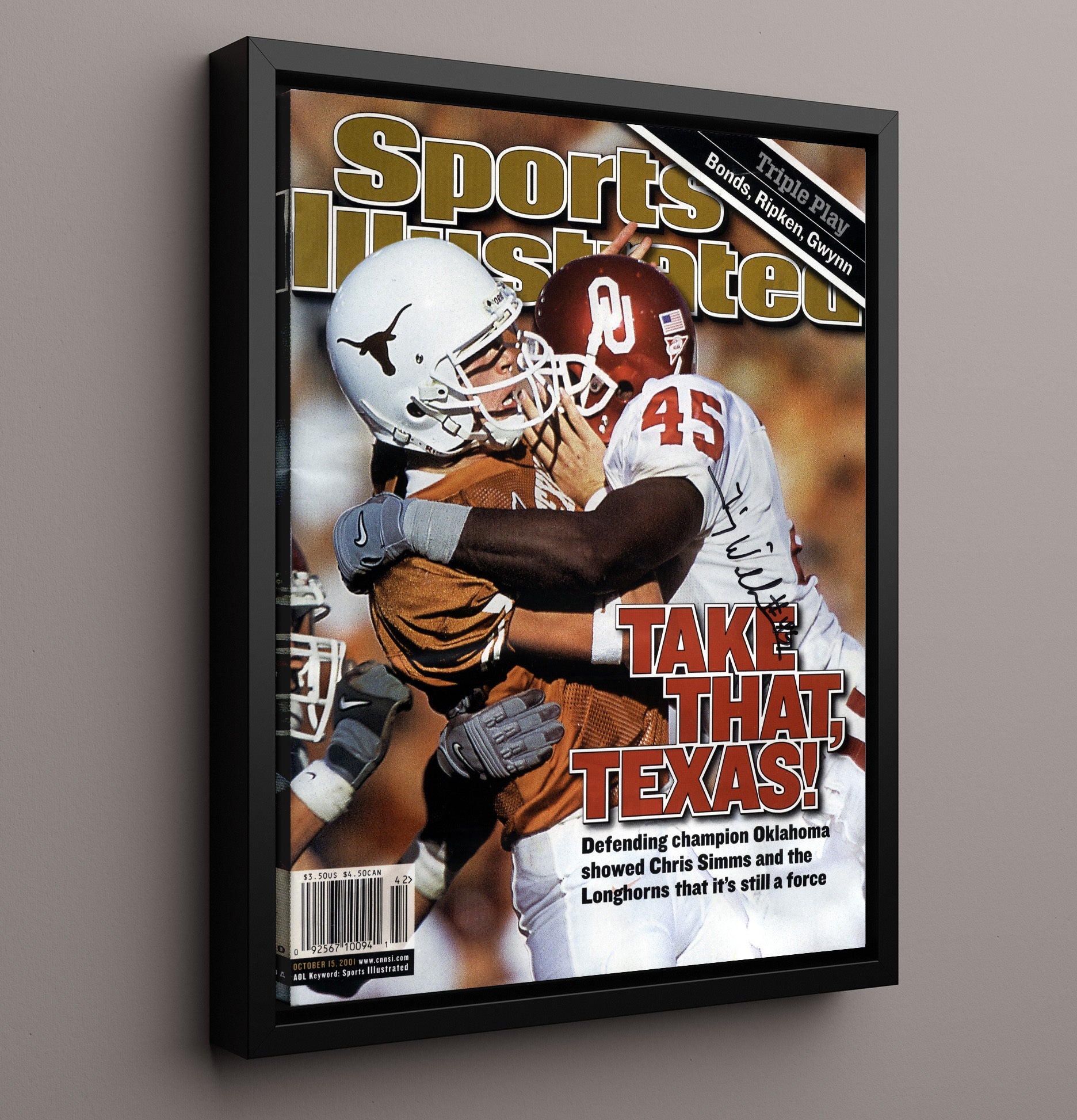 Oklahoma Football Red River Rivalry Hit SI Cover College Football Wall Art 16x20 Framed Canvas wall art print – College Football decor