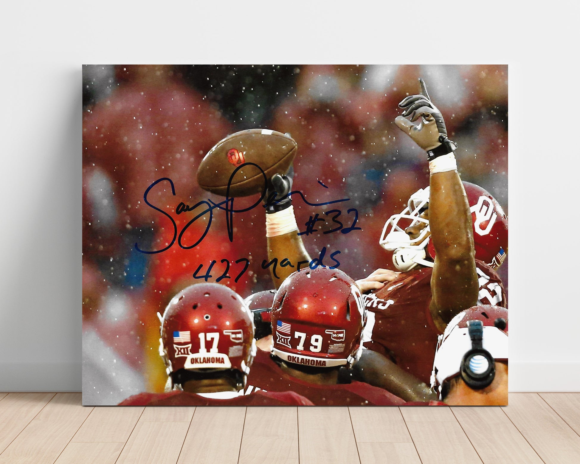 Oklahoma Football Samaje PerineSnow Celebration College Football Wall Art 16x20 Unframed Print wall art print – College Football decor