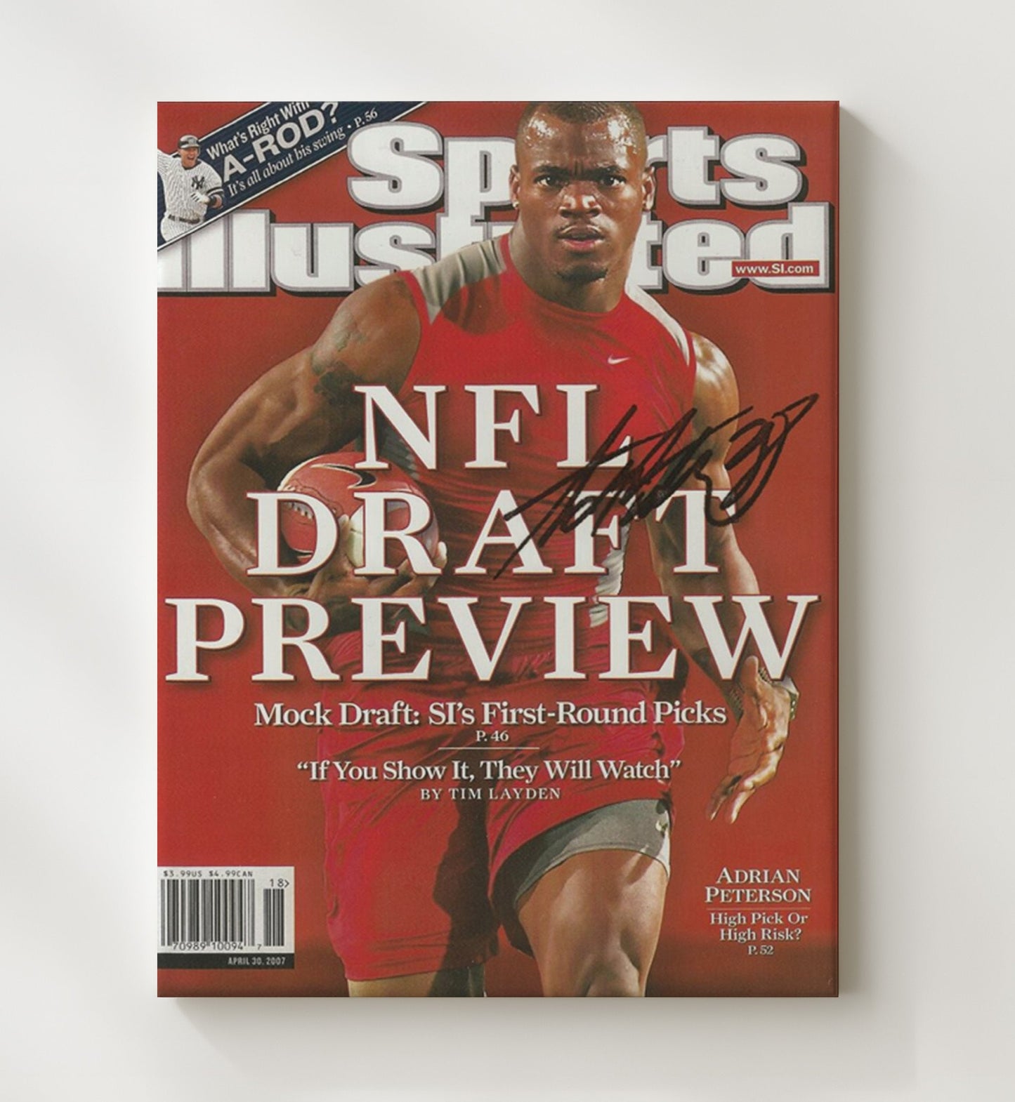 Oklahoma Sooners - Adrian Peterson NFL Draft Preview 2007 SI Cover 8x10 Canvas college football wall art