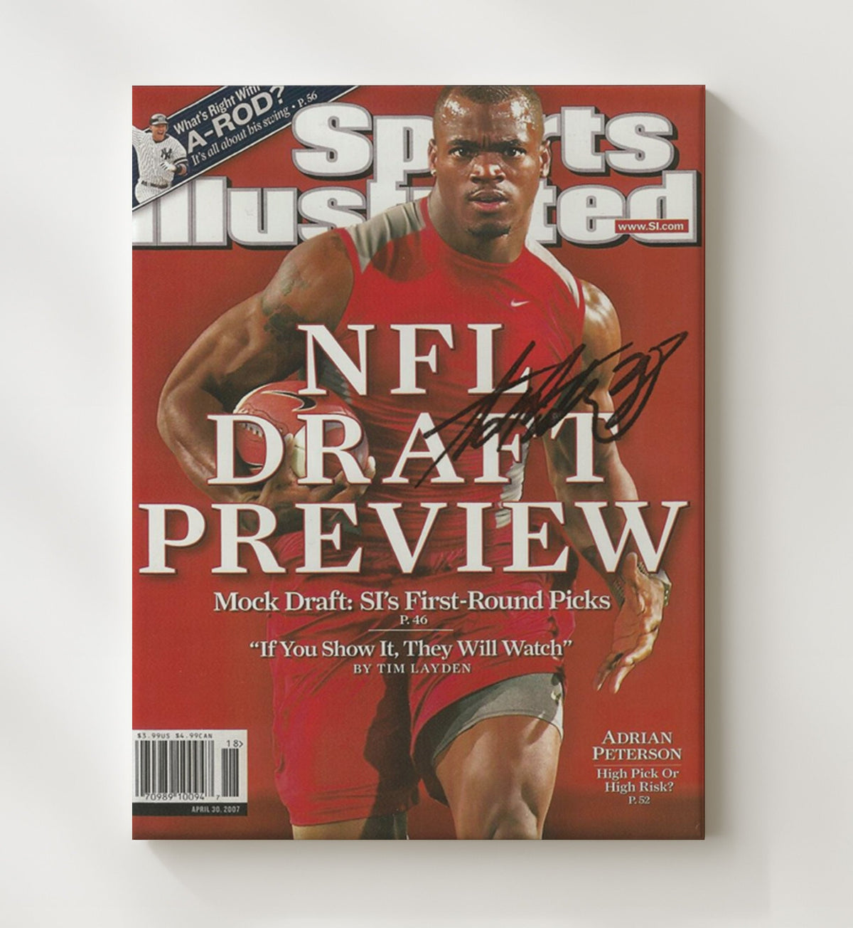 Oklahoma Sooners - Adrian Peterson NFL Draft Preview 2007 SI Cover 8x10 Canvas college football wall art