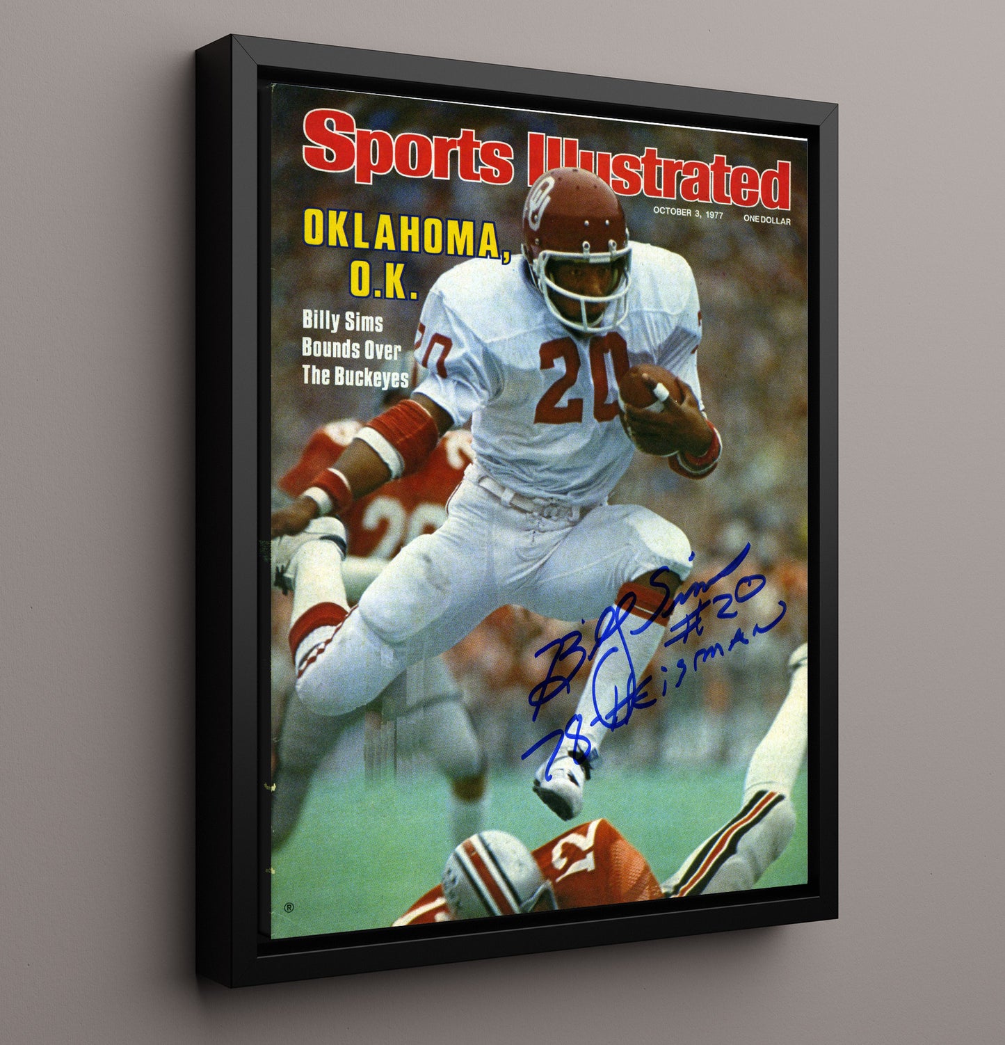 Oklahoma vs Ohio State Football Billy Sims Breakaway Run Buckeyes Clash 1977 SI College 16x20 Framed Canvas wall art print – College Football decor